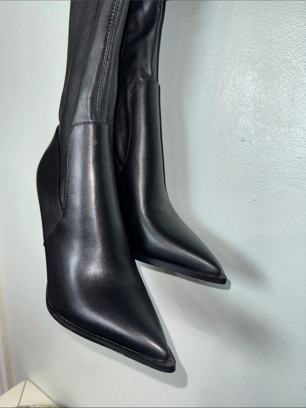 Azalea Wang Miley Stiletto Stretch Over The Knee Black Pointed Toe Boots Sz 7.5
